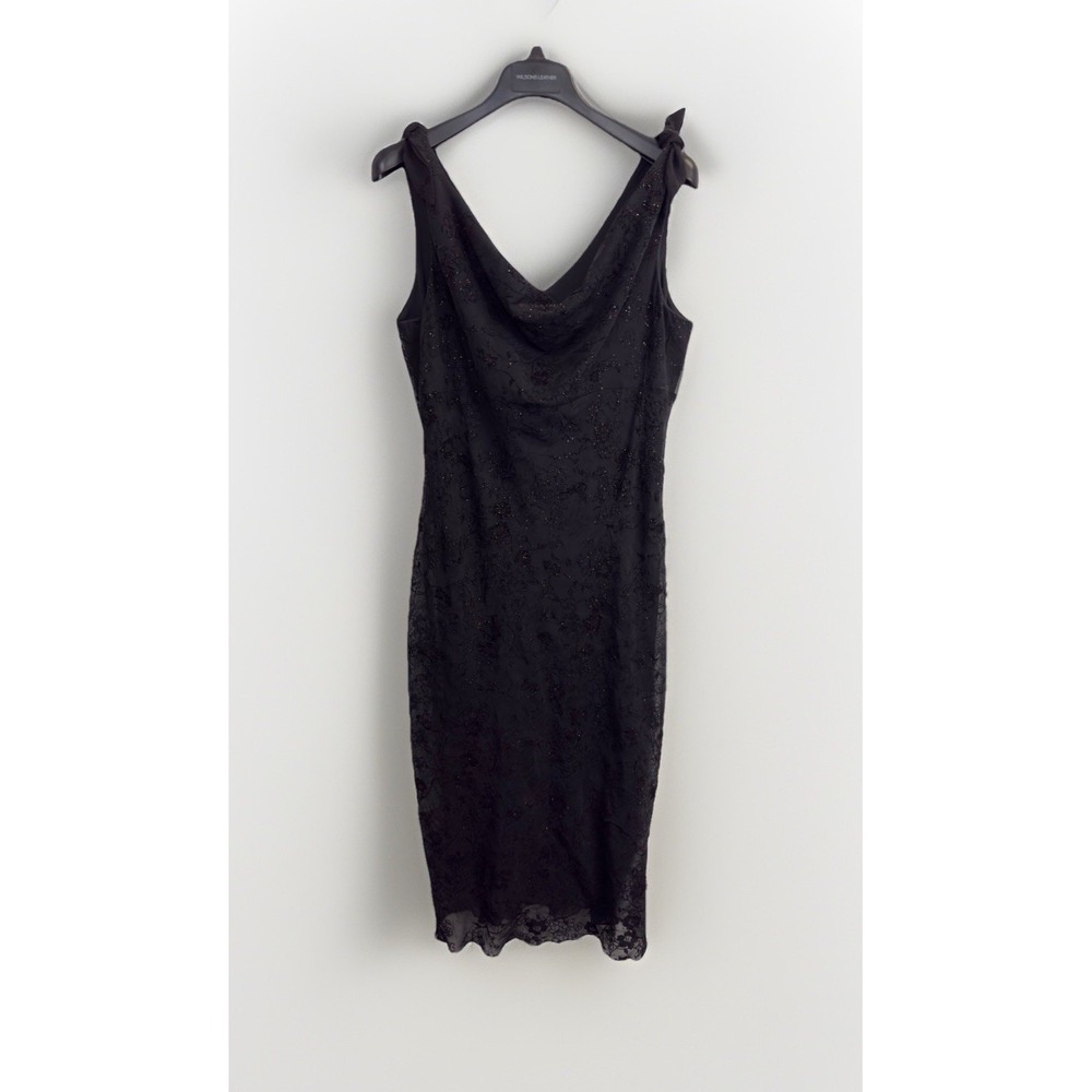 Giorgio Fiorlini Midi Dress Womens 14 Cowl‎ Neck Black Y2K Glitter Sheer Lined